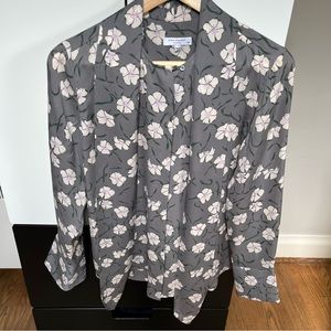 Grey Silk Tie Neck Equipment Blouse